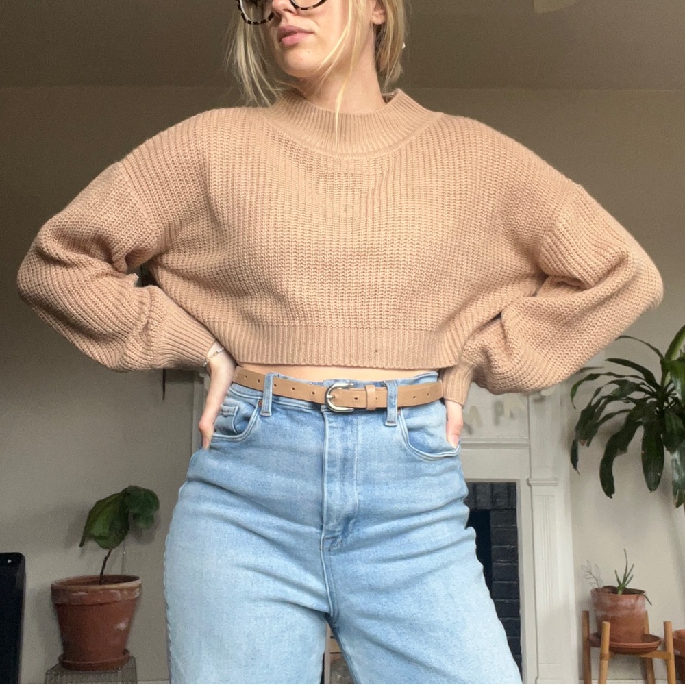 Cropped brown sweater from SHEIN tan